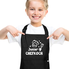 upain Children's Apron Girls Boys Painting Apron Children Junior Chef Funny Cooking Apron with 2 Pockets Gift for Painting Cooking Baking Kitchen, black