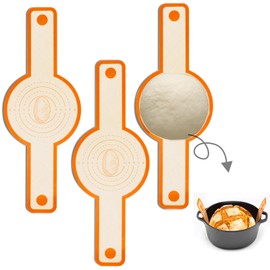 3 PCS Silicone Bread Sling for dutch oven liners, Non-stick Easy to Clean Sourdough Baking Mats, Reusable Round Bread Mat with Long Handles, Orange