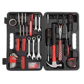 148-Piece Heavy-Duty Iron Household Tool Set – Red | General Home Repair Kit w/Hammer, Wrenches, Screwdrivers, Sockets, Tape Measure