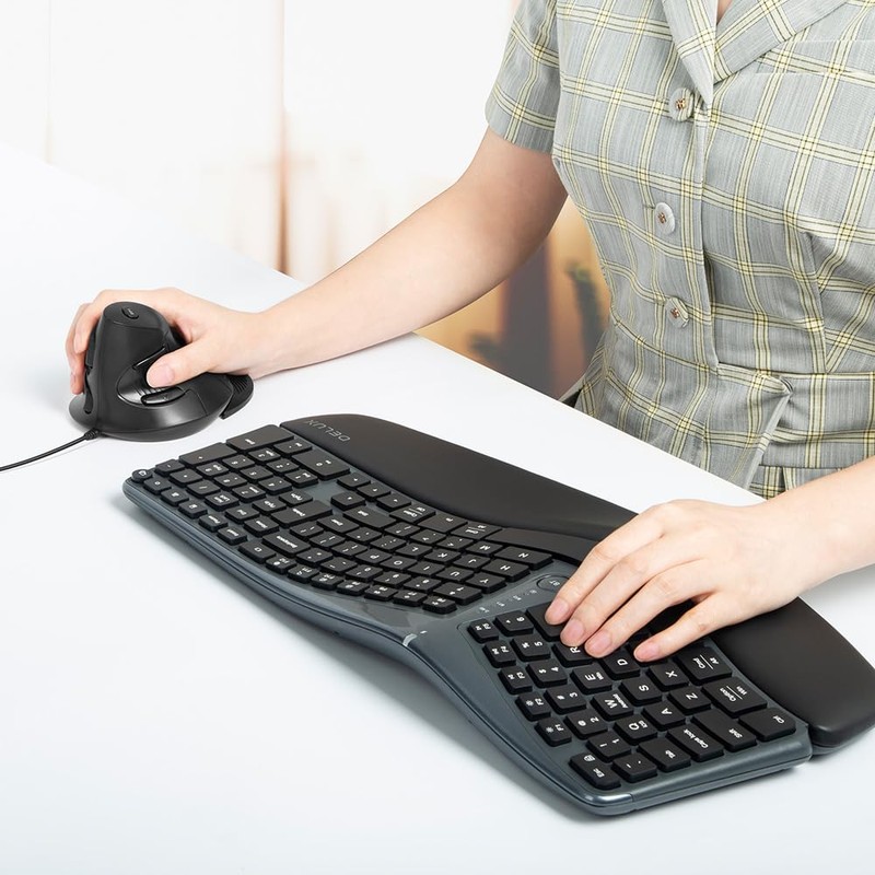 DELUX Wired Ergonomic Vertical Mouse, Vertical Mouse for Medium Hands,