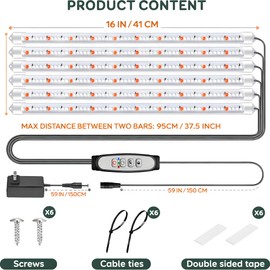 SDOVUERC 16'' 6 Bars Grow Light Strips for Indoor Plants with Auto ON/Off Timer 6/12/18H, 5 Dimmable Levels for Shelves Plant Growing(Pack 1)