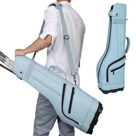 Golf Carry Bag PU Waterproof Small Lightweight Holds a Full Set of Clubs for Travel Driving Range Practice with Shoulder Strap Easy Transport for Women Men(Blue)
