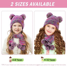 SENPUKI Kids Winter Hat Gloves Scarf Set, Girls Toddler Children Beanie with Pom Knit Neck Warmer Gaiter Mittens Fleece Lined Set(Black Mix)