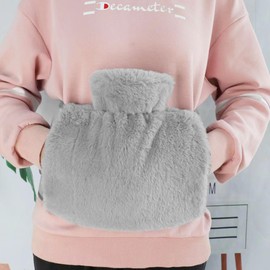 FANGXIN 1L Hot Water Bag, Hot Water Bottle with Cover, Rubber Hot Water Bag with Waist Cover for Hand、Feet、Waist Warmer for Kids, Men & Women, Hot & Cold Compress (Grey)