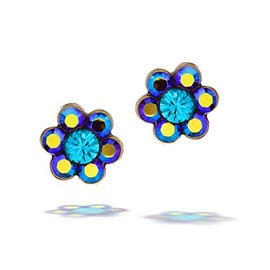 La Contessa Gypsy Collection Blue Jeweled Flower Earrings - E8844