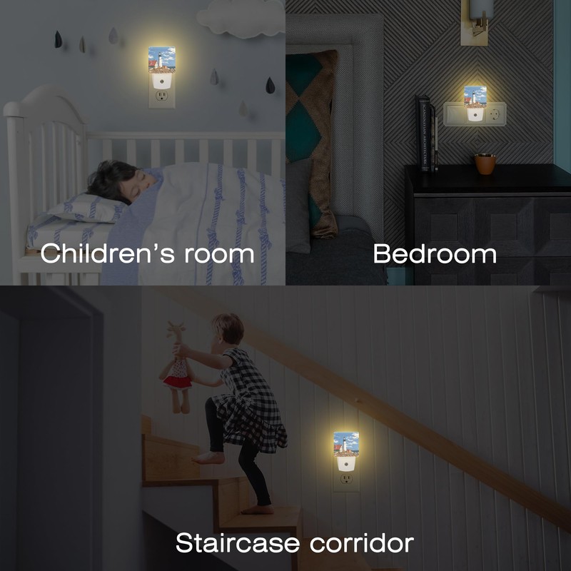 sndheke Beautiful White Lighthouse Night Light Plug into Wall, Ocean