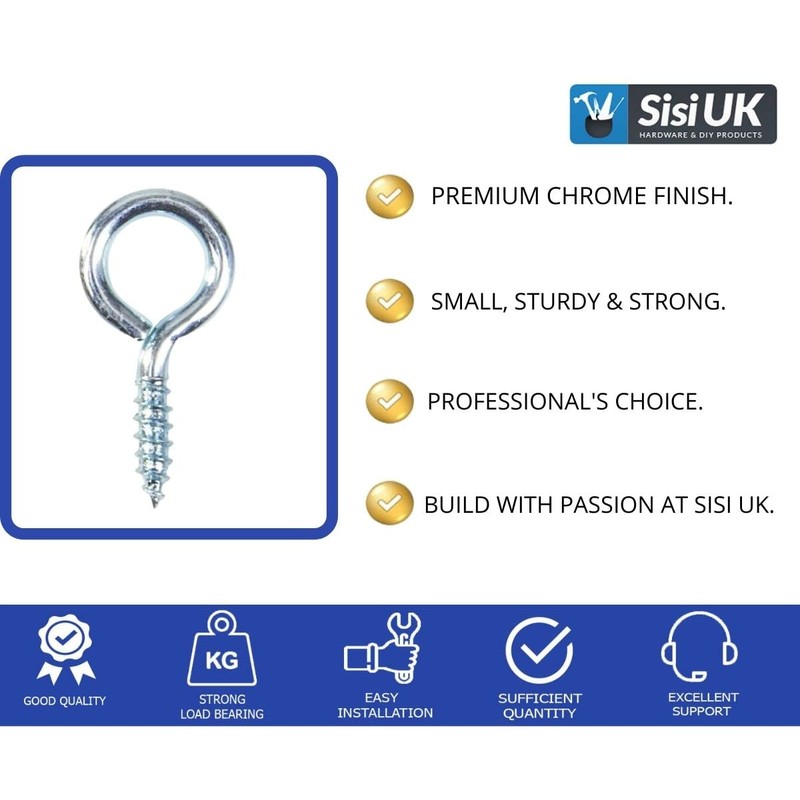 SISI UK Chrome Plated Eye Bolts Screw-in Hooks Heavy Duty