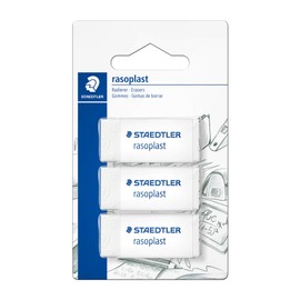 STAEDTLER 526 B3BK3D Radierer rasoplast phtalat- und latexfrei,, 19 x 13 x 43 mm, 3 Stück auf Blisterkarte, weiß