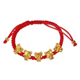 Hying Chinese New Year Bracelet 2024 - Adjustable Dragon Zodiac Braided Bracelet with Red Beads - Unisex Lucky Jewelry Gifts for Spring Festival Favor, Hair Styling, Securing Hair