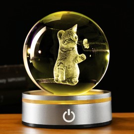 IFOLAINA 3D Cat Crystal Ball Cat Lover Gifts for Women 3D Cat Figurines Home Decor Cat Collectibles Snow Globes Gift for Girl Cat Lamp for Bedroom Unique Cat Gifts for Her