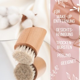 lampox® Face Brush Dry Brush Face Brush Exfoliating Brush Peeling Cleaning Natural Bristles Made of Horse Hair Beech Wood