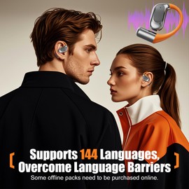 7JI Translator Headphones,AI Translation Wireless Bluetooth5.4 Earbuds,144 Languages in Real Time,Ladefach kann gedreht werden,mit digitaler Anzeige,Hanging Ear Translator Earbuds for Travel Study
