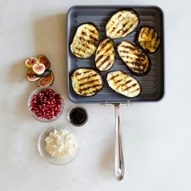 All-Clad HA1 Hard Anodized Nonstick Grill 11x11 Inch Oven Safe 350F Pots and Pans, Cookware Black