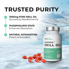 Krill Oil Omega 3 Capsules High Strength 1000mg | Sustainably Fished in Antarctic | 60 Red Softgels | Joint Care Supplements | with Powerful Antioxidant Astaxanthin and Phospholipids for Absorption