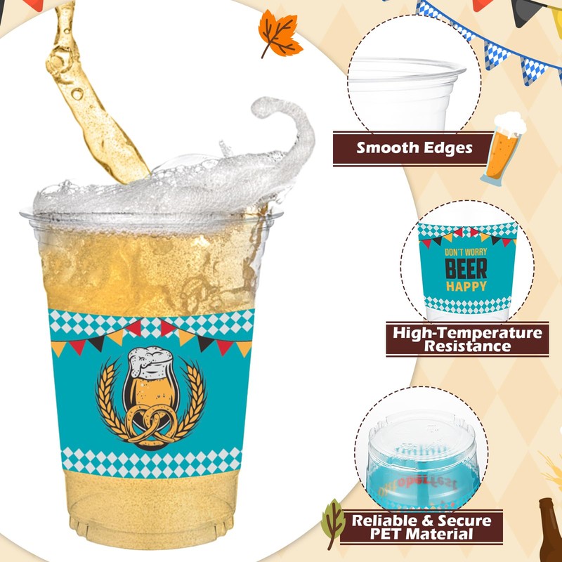 Jingmore 120 Pcs Oktoberfest Plastic Cups 16oz Oktoberfest Party Supplies