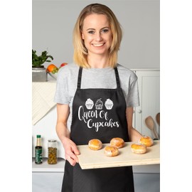 Print4U Queen Of Cupcakes Funny Ladies Apron with 2 Pockets Baking Cooking Black