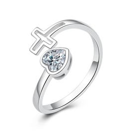 YLT 925 Sterling Silver Birthstone Rings Adjustable Heart Cross April Stone Birth Month Ring Birthstones Jewelry Birthday Gifts for Women