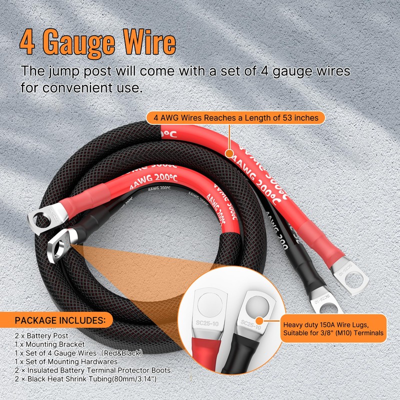 Joinfworld Remote Battery Terminals Heavy Duty Battery Relocation Kit with