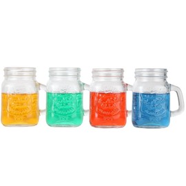 Lily's Home Mini 3.7 Oz Mason Jar Shot Glasses With Handles, Just Like the Real Deal Except Smaller, A Funny Gift and Conversation Piece at BBQs and Parties, Clear (3.25" x 1.75", Set of 4)