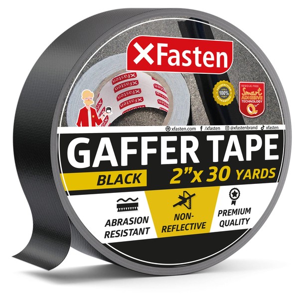 XFasten Black Gaffers Tape 2 Inch X 30 Yards, No Residue Tape, Black Gaffer Tape Non-Reflective Matte Finish, Black Gaff Tape for Photography, Use Floor Tape for Electrical Cords