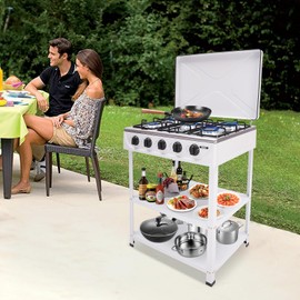 Treliamd Camping Stove,5 Burner Natural Gas Stove,Manual Ignition Camping Stove with Support Leg Stand and Wind Blocking Cover Adapter, Portable Gas Stove for RV, Apartment, Outdoor Cooking