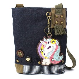 Chala Patch Cross-Body Women Handbag, Blue Denim Canvas Messenger Bag - Unicorn - Denim