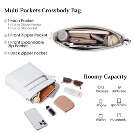 befen Genuine Leather White Crossbody Bags for Women, Woman Lightweight Medium Cross Body Shoulder Travel Purses Handbags