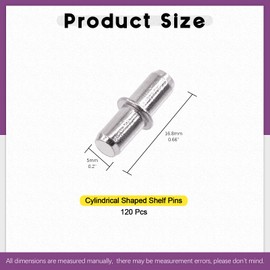 Swpeet 120Pcs 5mm Shelf Pins, Metal Nickel Plated Dual Sided Cabinet Support Pegs Book Bracket Shelf Pegs Cylindrical Pins for Furniture Shelves Bracket Entertainment Centers