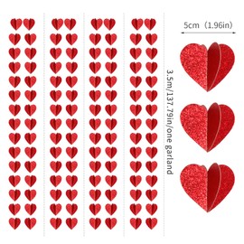 Valentines-Day Party-Decorations Red Heart Garland - 39Ft 3D Special Night Galentines Hanging Paper Streamers Banner,Baby Girl Birthday Bachelorette Engagement Mohters Brunch Decor Ouruola