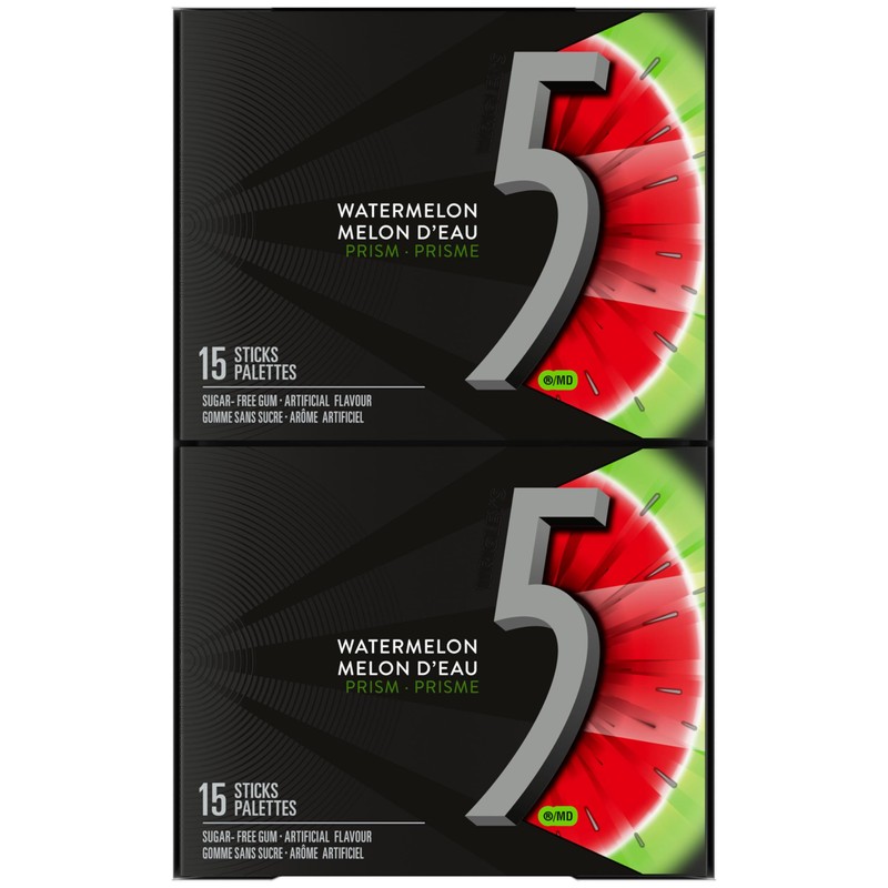 Wrigley 5 Prism Electric Watermelon Gum, 10ct x 15pcs, (Imported