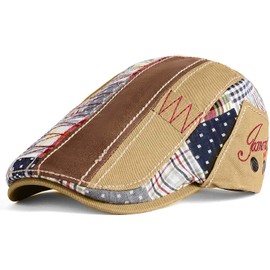 HLLMAN Men's Cotton Flat Hat Newsboy Hat Ivy Gatsby Adjustable Flat Cap Beret for Driving (Cotton -Khaki B)