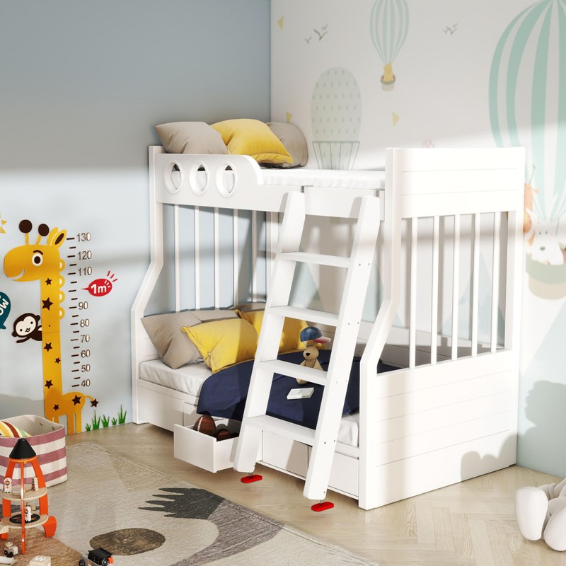 50" 55" 60" White Wood Bunk Bed Ladder, Lofted/Dorm/RV Bed