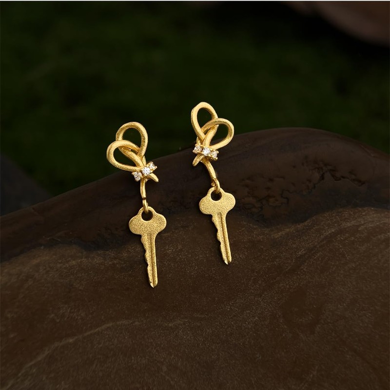18K Gold Plated Keys Dangle Drop Earrings for Women 925
