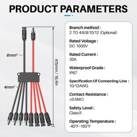 KNMIPJD Solar connectors Tool-Free Solar Cable connectors Solar Connector for 4 Solar Panels Water Proof Solar Panel connectors 2 to 8 Y-Branch Parallel Adapter Solar Cable Extension（2Y8,1PCS）