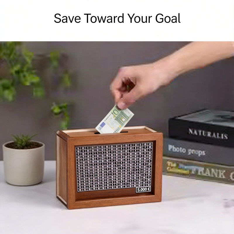 Wooden Money Saving Box for Personal Savings Goals – Reusable