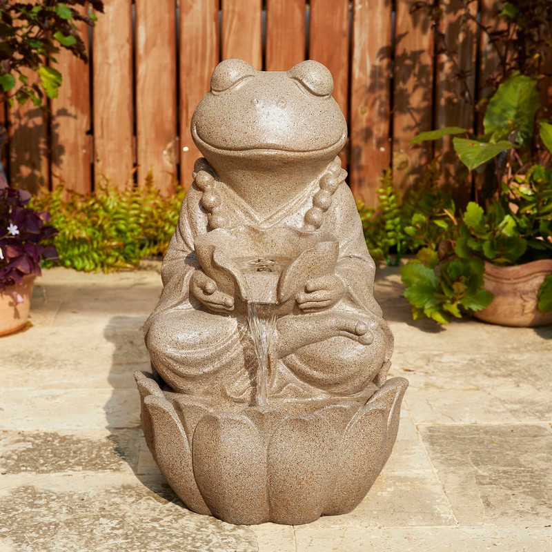 Glitzhome 2-Tiered Zen-Style Frog Polyresin Outdoor Fountain with Pump and