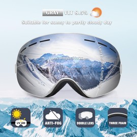 EXP VISION Snowboard Ski Goggles Men Women Youth Over Goggles Skiing Snowboard Goggles with Anti-Fog and UV400 Protection Double Lens Snow Goggles