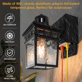 VIOAOEAFA Porch Light Outdoor with GFCI Outlet - 3 Lighting Modes Exterior Light Fixture, Dusk to Dawn Motion Sensor Wall Mount Outside Lights for House,Garage,Front Door, Patio