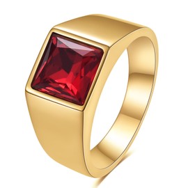 MYNENEY Black/Bule/Red/Yellow Stone Men Rings Classic Statement Signet Ring Gemstone Birthstone Ring for Gift (Gold-Red, 9)