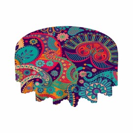 Yibeas Colorful Flowers Round Tablecloth 60 inch Table Cloth Exotic Curly Ethnic Fantastic Floral Colorful Artistic Tablecloths for Round Tables Small Round Tablecloth Table Cover for Outdoor