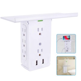 Wall USB Outlet Extender with Removable Shelf, Surge Protector 1020J, 8 AC Outlets, 2 USB Charging Ports, 15A, 1875W (8AC2USB)