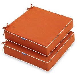 MIULEE 24 x 24 x 4 Inch Outdoor Chair Cushions,Waterproof Seat Cushions for Patio Furniture Garden with Ties Patio Chair Cushions Set of 2,Orange