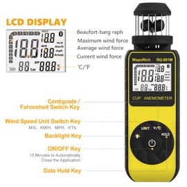 Digital Anemometer Handheld Wind Force Meter Cup Style Compass Compact Handheld Air Flow Meter 360° Wind Direction and Speed HVAC Drone Outdoor Automatic Open/Close with New Japanese User Manual