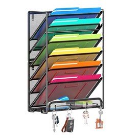 Ekisemio Organizador de archivos de pared de 7 niveles, soporte de archivos colgante de malla con 4 ganchos, estante de archivos de metal resistente p