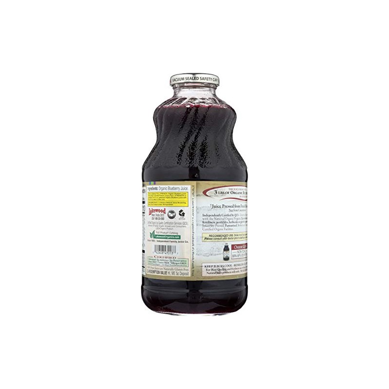 Lakewood Organic PURE Blueberry Juice, 32 Fl Oz (Pack of