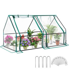 Greengro Greenhouse, 71x36x36 Greenhouses for Outdoors, Mini Greenhouse Kit with Dual Large Zipper Doors, Ground Stakes and 20 Name Tags ,Portable Small Green House for Outside Seedling Accessory