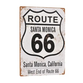 CAIRUO Wall Decor Office Santa Monica Route 66 End Vintage Tin Signs Cars Metal Bar Poster Bar Garage Coffee Club Dorm Restaurant 8x12 inches