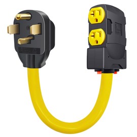 4 Prong Dryer Plug N14-30 30Amp to 110 Volt 15Amp/20Amp Adapter Cord with Breakers (Yellow)