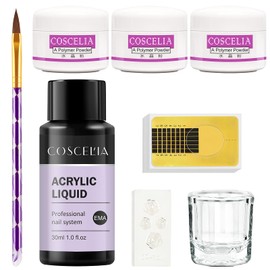 COSCELIA Clear & Pink & White Acrylic Powder Set with 30 ml Acrylic Liquid 8G Acrylic Powder Nails Set Acrylic Powder Starter Set Acrylic Nail Kit with Stencils