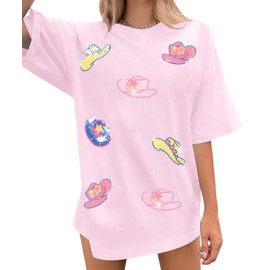 Western Shirts for Women Cowgirl Outfits: Sequin Rodeo Cowboy Shirt Hat Boots Graphic Tees Country Music Casual Tops Pink